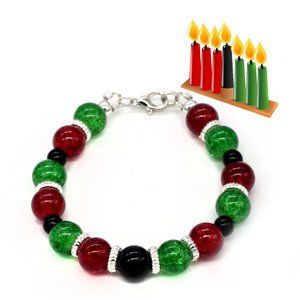 Kwanzaa bracelet green, red, black, lobster clasp.